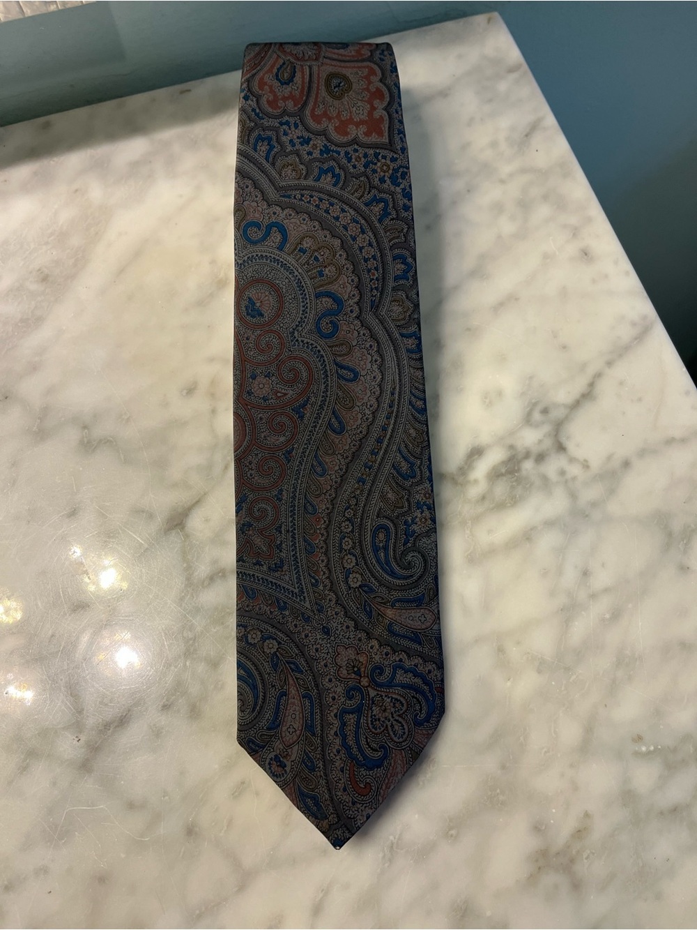 Oscar de la Renta Brown and Blue Paisley Silk Tie